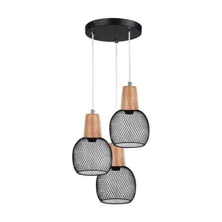 โคมไฟช่อ CARINI MODERN LP9601BK โลหะ/ไม้ สีดำ/ลายไม้ 3 หัว_0