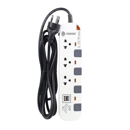 รางปลั๊กไฟ 3 ช่อง 4 สวิตซ์ 2 USB TOSHINO P3375USB WG 5 ม. สีขาว-เทา_2