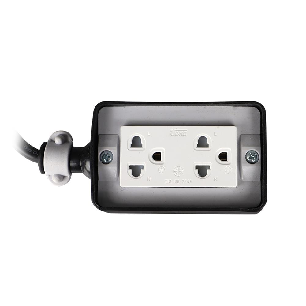 บล็อกยาง 2x4 พร้อมสาย VCT3x1.5 2ช่อง ELECKTA 5 เมตร สีดำ