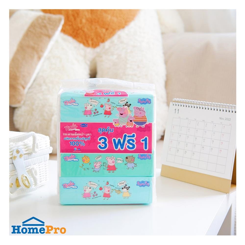 กระดาษเช็ดหน้า NUDA PEPPA PIG 120 แผ่น แพ็ก 3+1