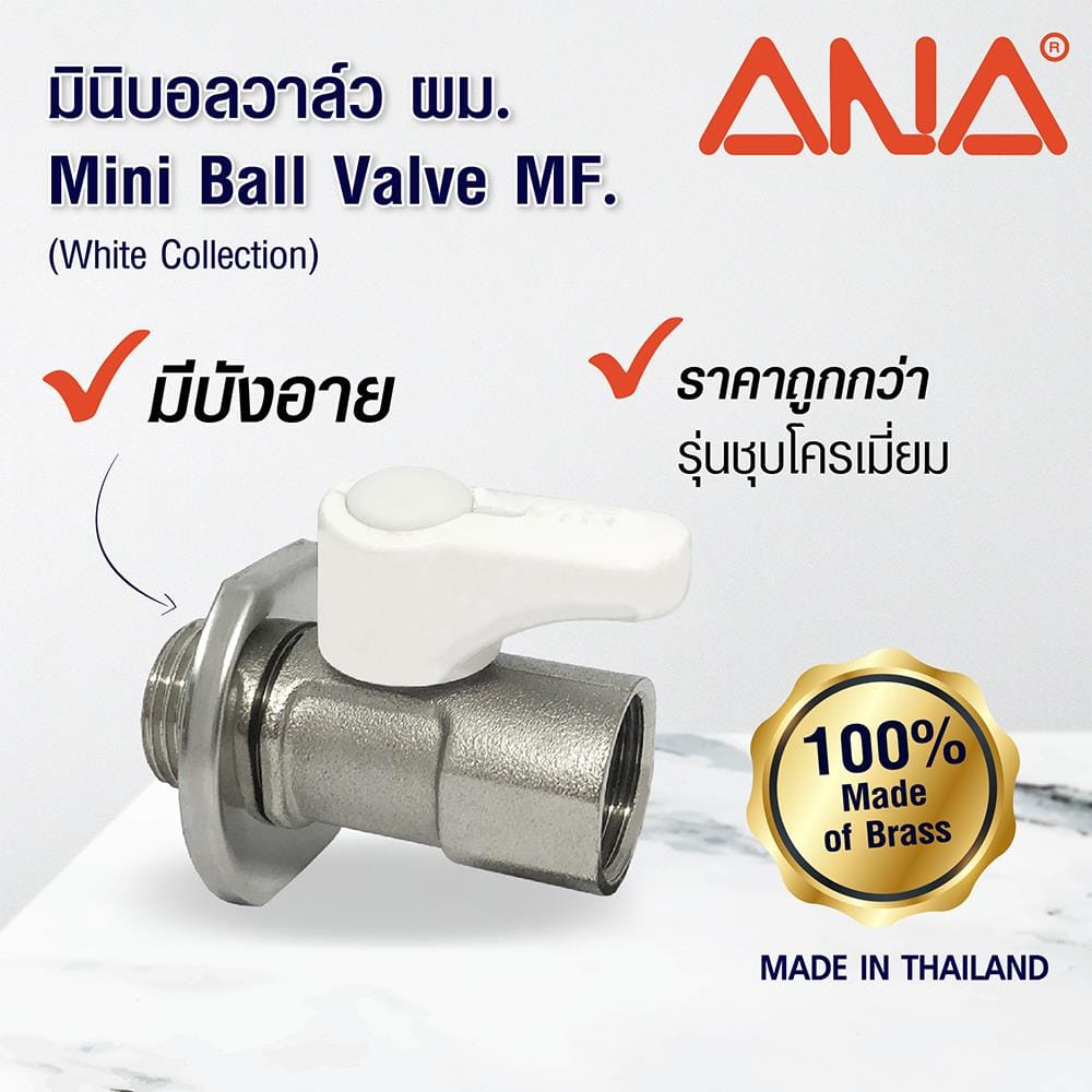 มินิบอลวาล์ว MF ANA 1/2 นิ้ว สีขาว