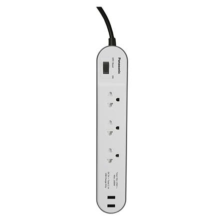 รางปลั๊กไฟ 3ช่อง 1สวิตซ์ 2USB PANASONIC 2 ม. สีขาว_0