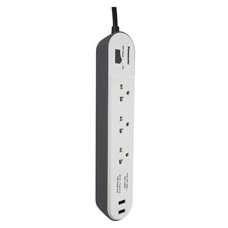 รางปลั๊กไฟ 3ช่อง 1สวิตซ์ 2USB PANASONIC 2 ม. สีขาว_1