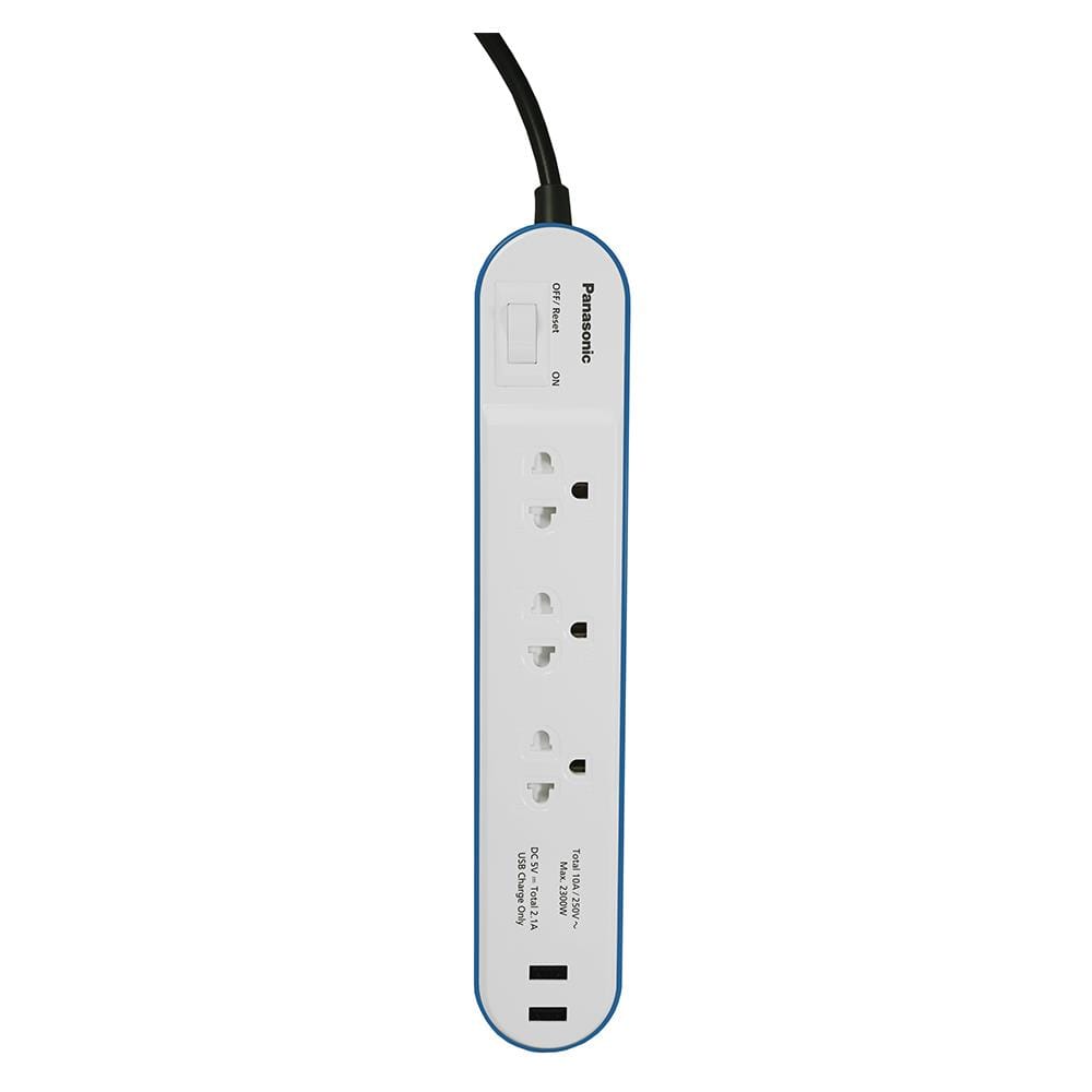 รางปลั๊กไฟ 3ช่อง 1สวิตซ์ 2USB PANASONIC 3 ม. สีฟ้า