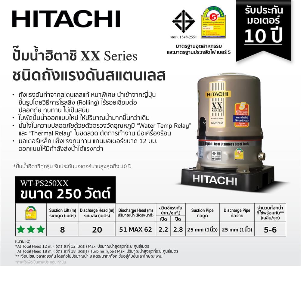 ปั๊มอัตโนมัติ HITACHI WT-PS250XX 250 วัตต์