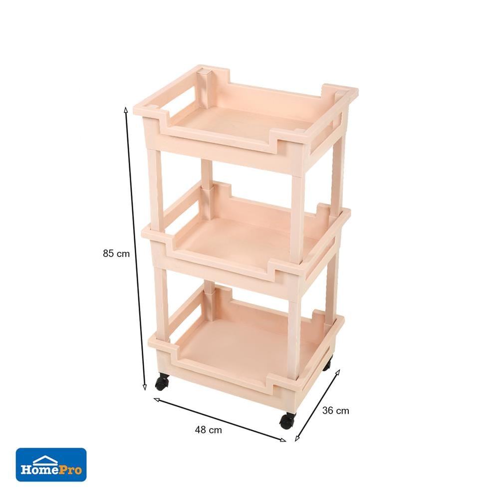 ชั้นวางของ 3 ชั้น มีล้อ STACKO SHELFY 48x36x85 ซม. สีเบจ