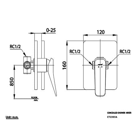 วาล์วฝังกำแพงผสม COTTO CT2303A(BL)_1