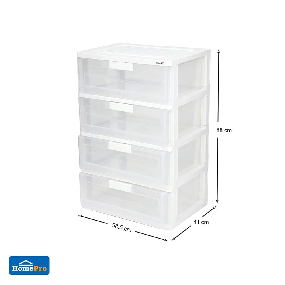 ตู้ลิ้นชัก 4 ชั้น STACKO MAX(L) 58.5x41x88 ซม. สีใส