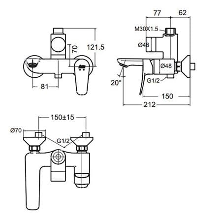 ก๊อกผสมอ่างอาบน้ำ AMERICAN STANDARD FFAS0972-7T2500BT0_1