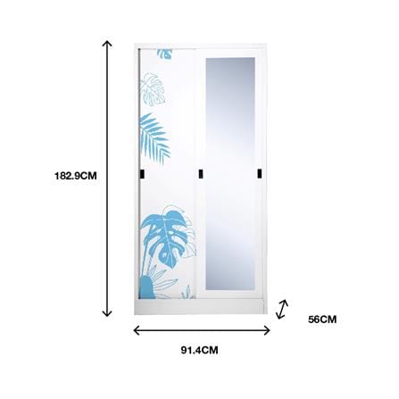 ตู้เสื้อผ้าเหล็กบานเลื่อนผสมกระจกเงา KIOSK SSW-18/I 91.4 ซม. สีครีม_1