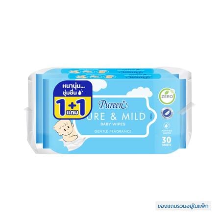 ผ้าเช็ดทำความสะอาด PUREEN PURE & MILD 30 แผ่น (แพ็ก 1 แถม 1)_0