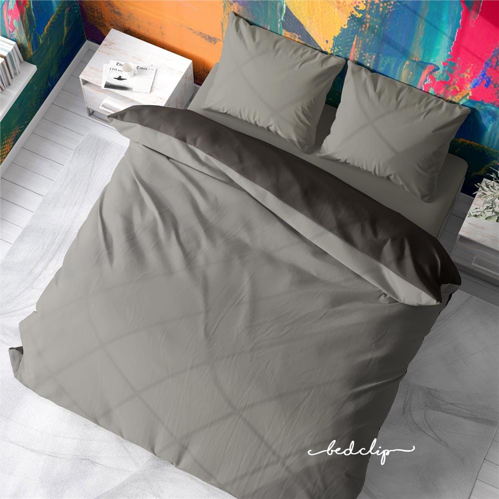 ชุดผ้าปูที่นอน 5 ฟุต 3 ชิ้น BED CLIP MICROTEX สีเทาอ่อน
