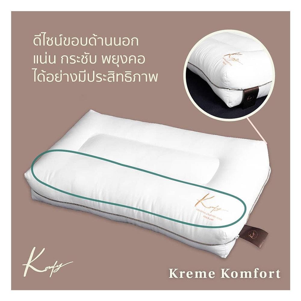 หมอนสุขภาพ ใยสังเคราะห์ KOMFY KREME KOMFORT ไซส์ M 16x27 นิ้ว สีขาว