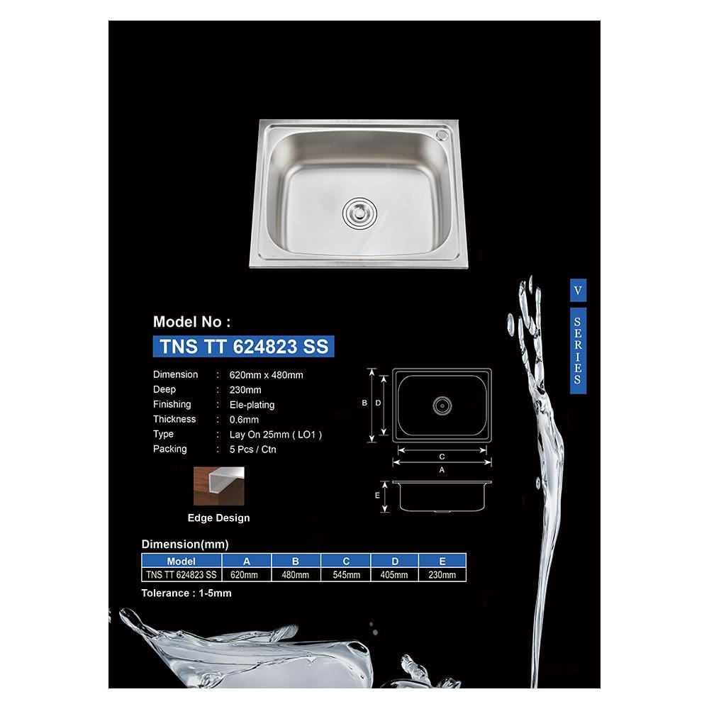 ซิงค์ขาตั้ง 1หลุม TECNOSTAR TNS TT 624823 SS สเตนเลส