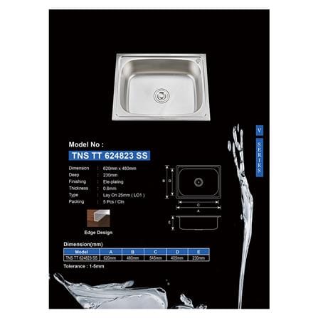 ซิงค์ขาตั้ง 1หลุม TECNOSTAR TNS TT 624823 SS สเตนเลส_3