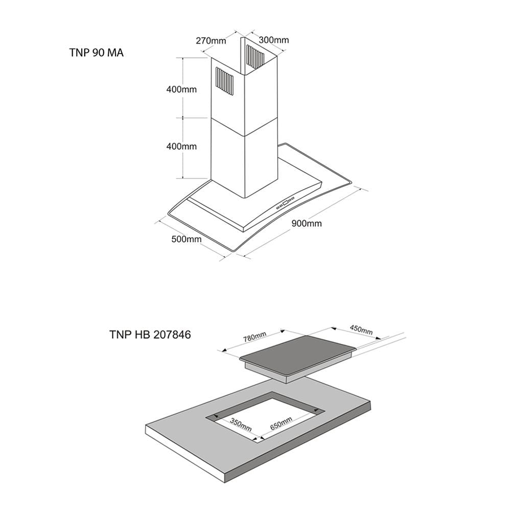 เตาฝัง+เครื่องดูดควัน TECNOPLUS TNP HB207846+TNP 90MA