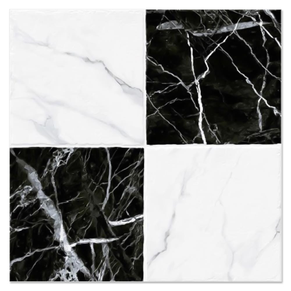 PORCELAIN FLOOR TILE 16x16&rdquo; COTTO MARIO MARBLE BLACK-WHITE  EXC PM