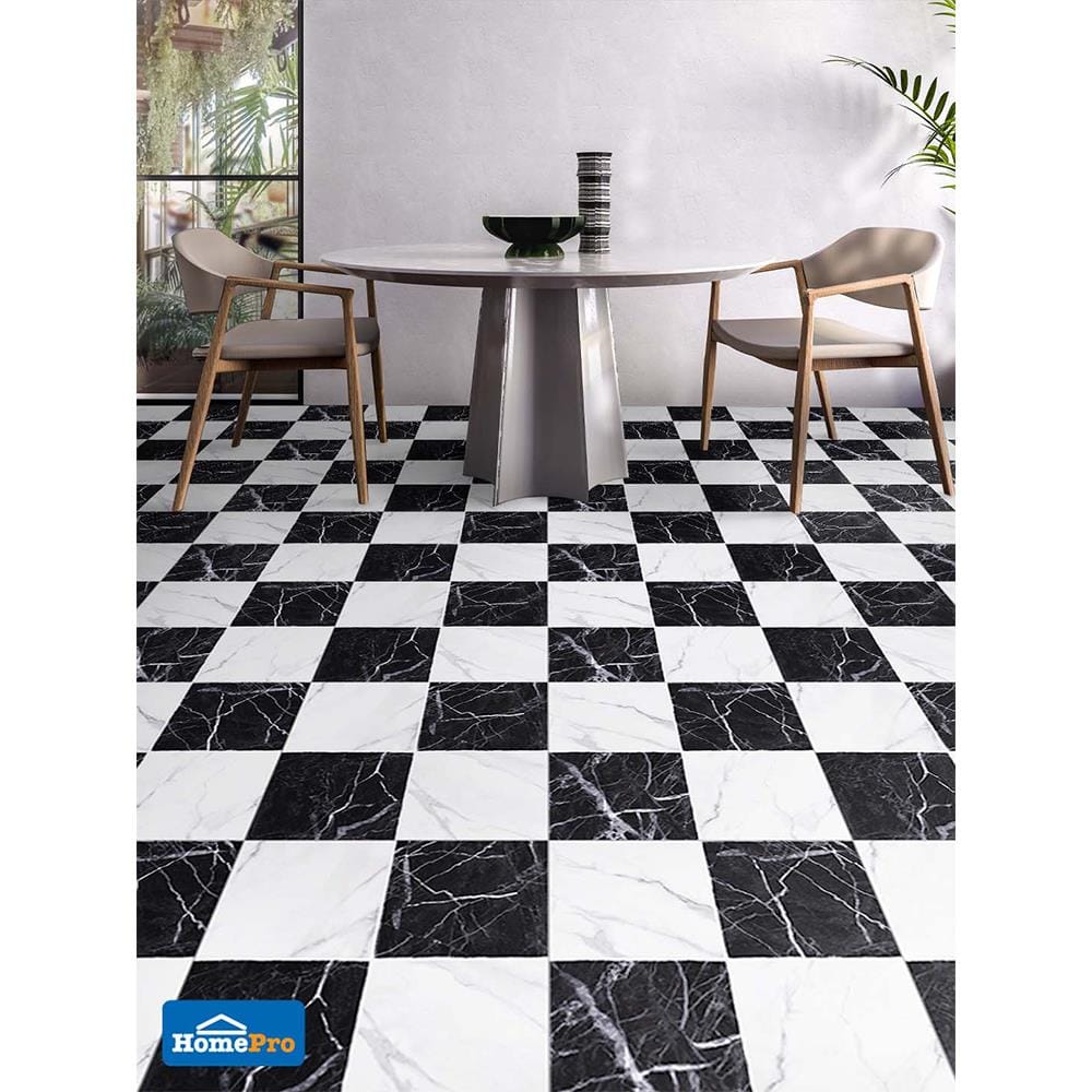 PORCELAIN FLOOR TILE 16x16&rdquo; COTTO MARIO MARBLE BLACK-WHITE  EXC PM