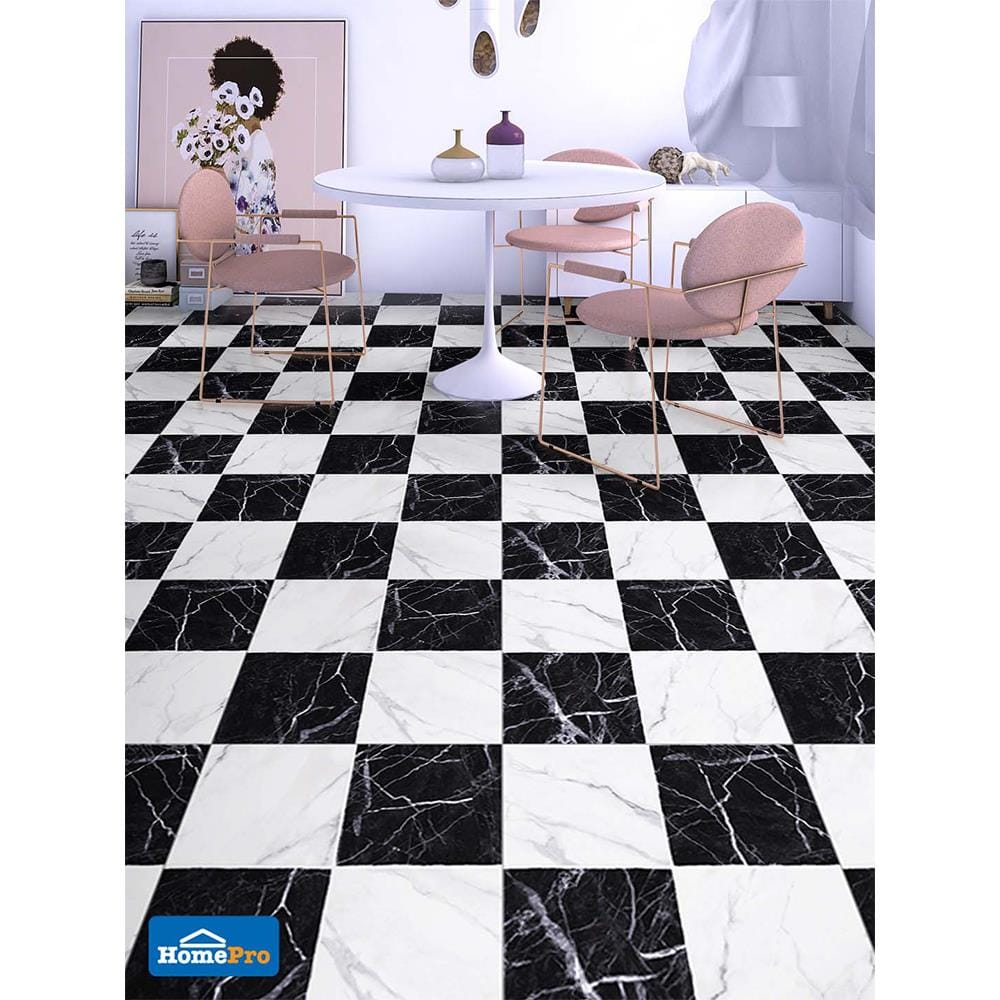PORCELAIN FLOOR TILE 16x16&rdquo; COTTO MARIO MARBLE BLACK-WHITE  EXC PM