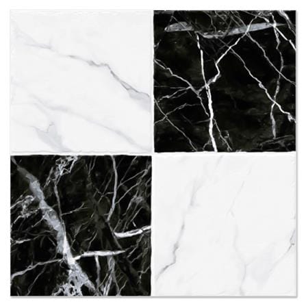 PORCELAIN FLOOR TILE 16x16” COTTO MARIO MARBLE BLACK-WHITE  EXC PM_0