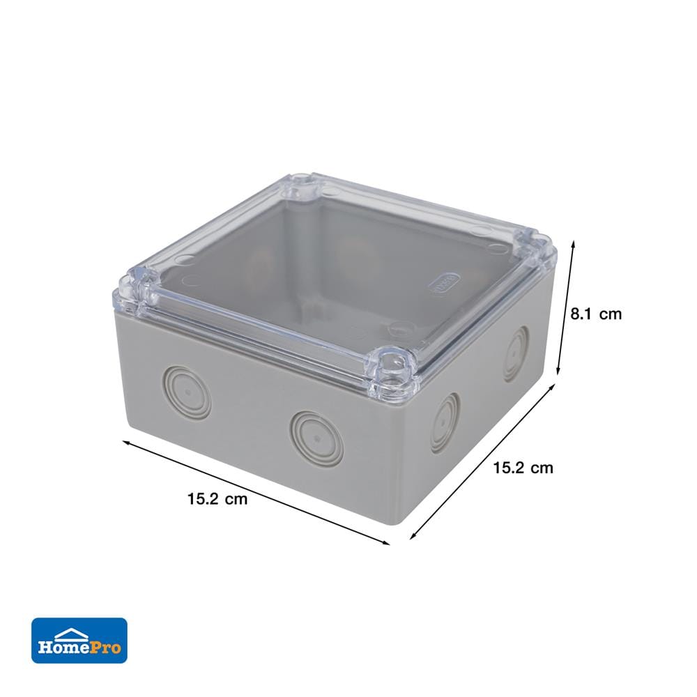 กล่องพลาสติกกันน้ำ ฝาใส ELEKTRA 6x6 นิ้ว สีเทา