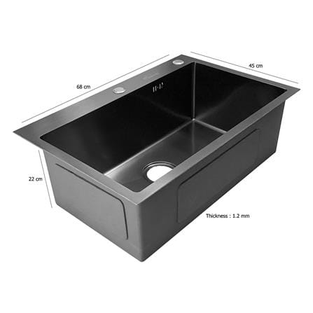 ซิงค์ฝังสแควร์ 1 หลุม THAI FORWARD FS6845 สเตนเลส ดำ_6