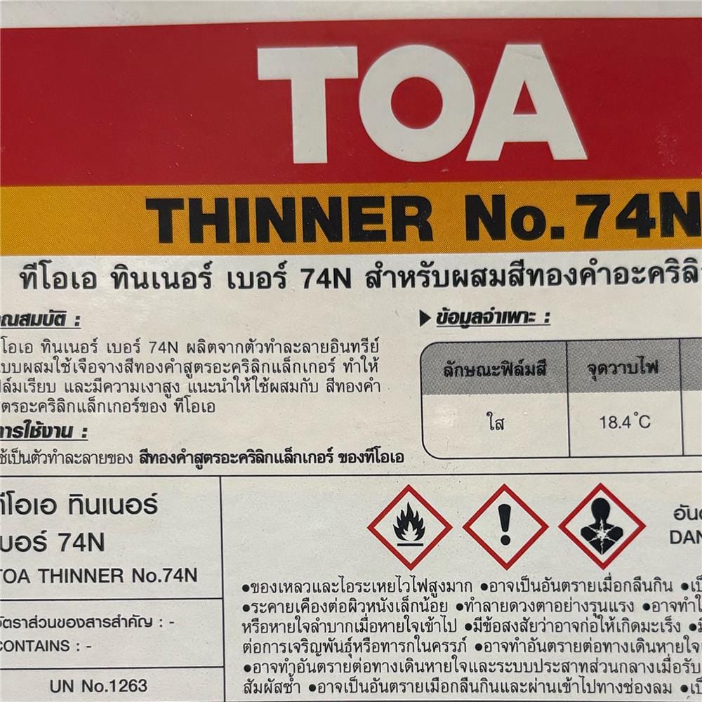 ทินเนอร์สีแลคเกอร์อะคริลิก TOA 074N 1/4 แกลลอน