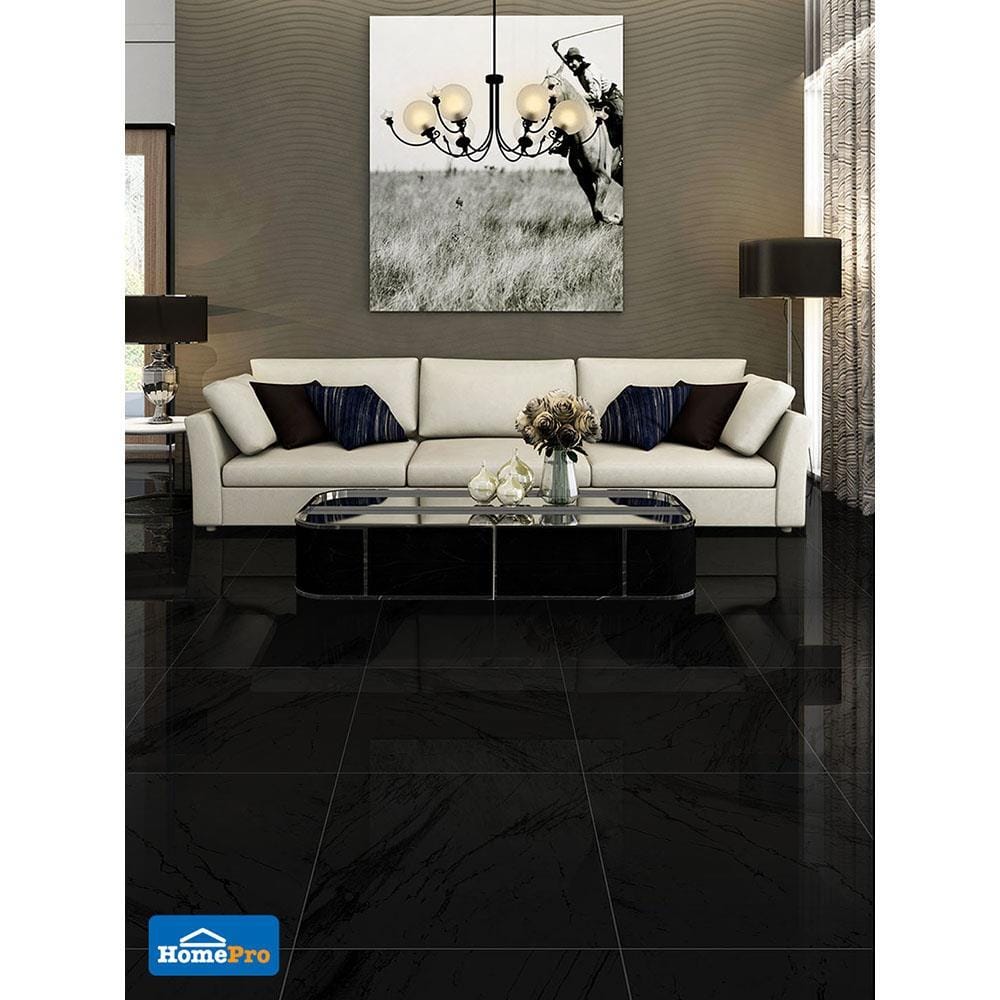 กระเบื้องพื้นพอร์ซเลน 60x60 ซม. CERGRES ซาโมเน่ แบล็ค A 1.44M2