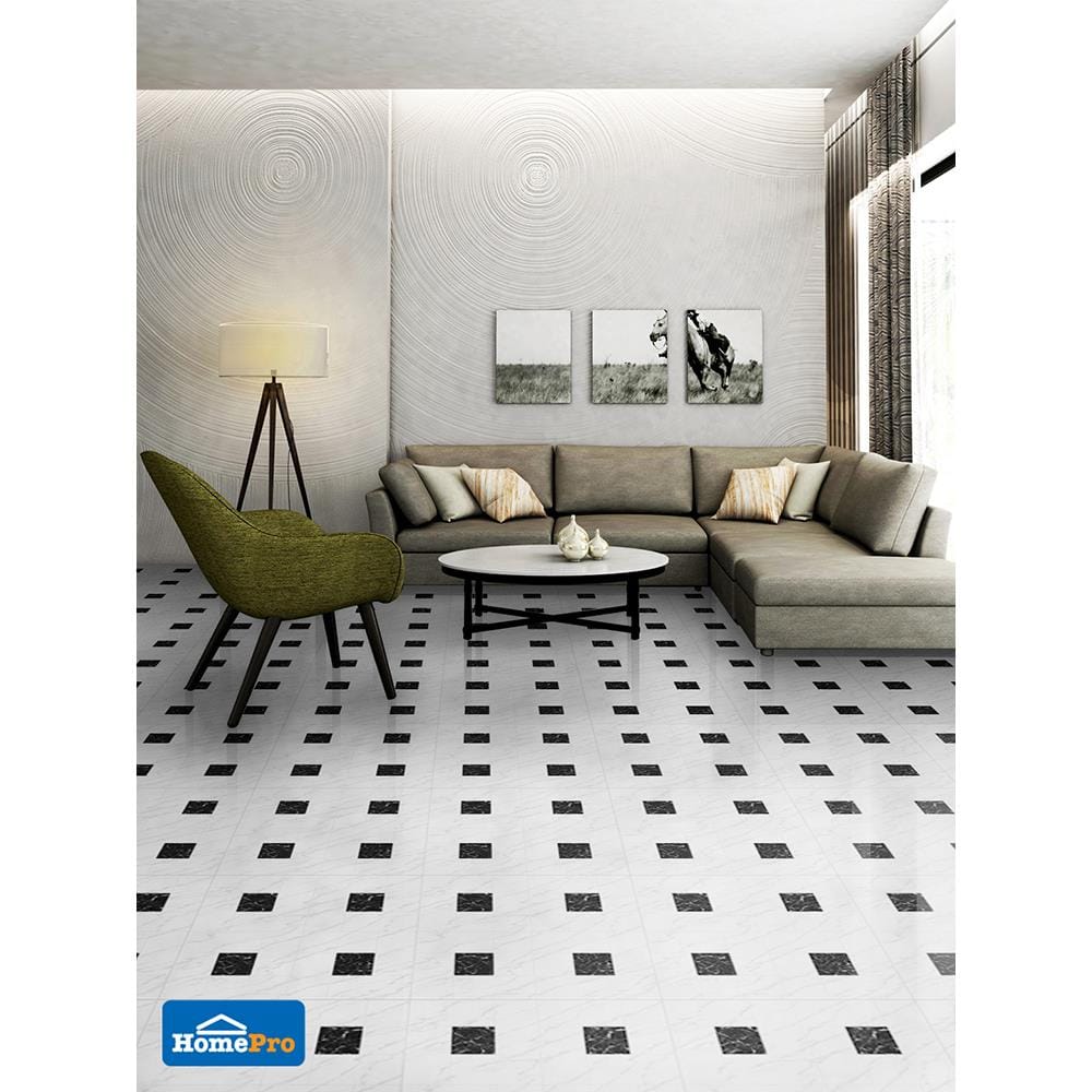 กระเบื้องพื้น 40x40 ซม. คาซ่า นิว แบล็ค ไวท์ 0.96M2