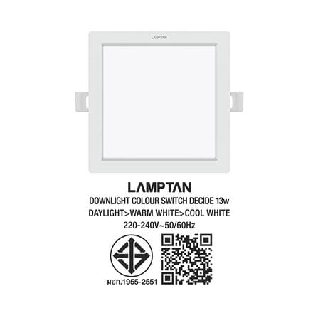 ดาวน์ไลท์ LED LAMPTAN COLOUR SWITCH DECIDE 5 นิ้ว 13 วัตต์ DAYLIGHT/WARM WHITE/COOL WHITE สีขาว_4