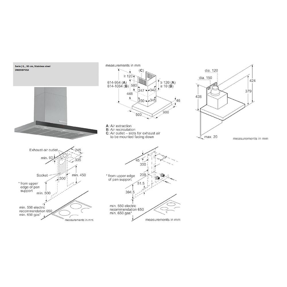 เครื่องดูดควันกระโจม BOSCH DWB98PR50 90 ซม.