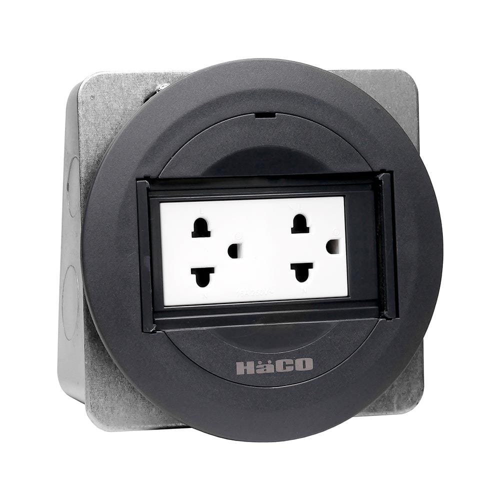 ชุดเต้ารับฝังพื้นอะลูมิเนียมแบบกลม HACO PPU-22S/P-E2 สีดำ