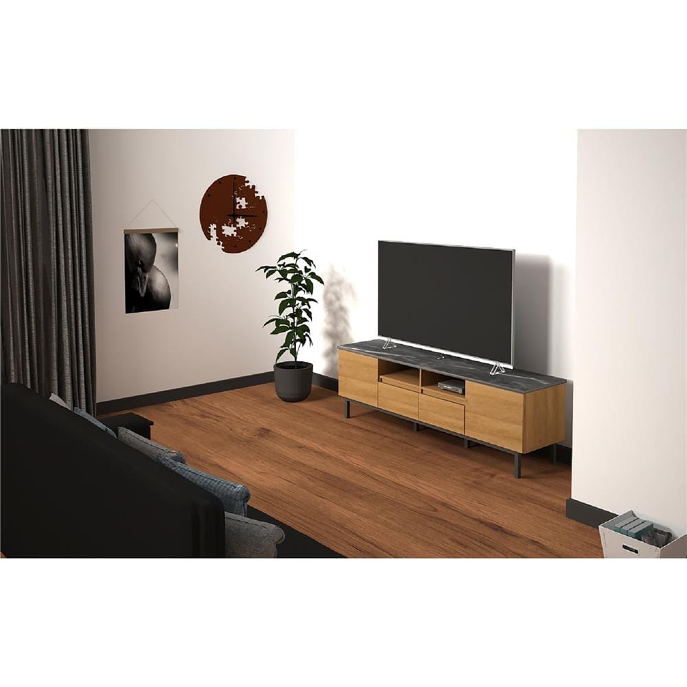 ตู้วางทีวี TV1653 HW-NMB 160 ซม. สีฮันนี่วอลนัท/นอร์ดิกมาร์เบิ้ล