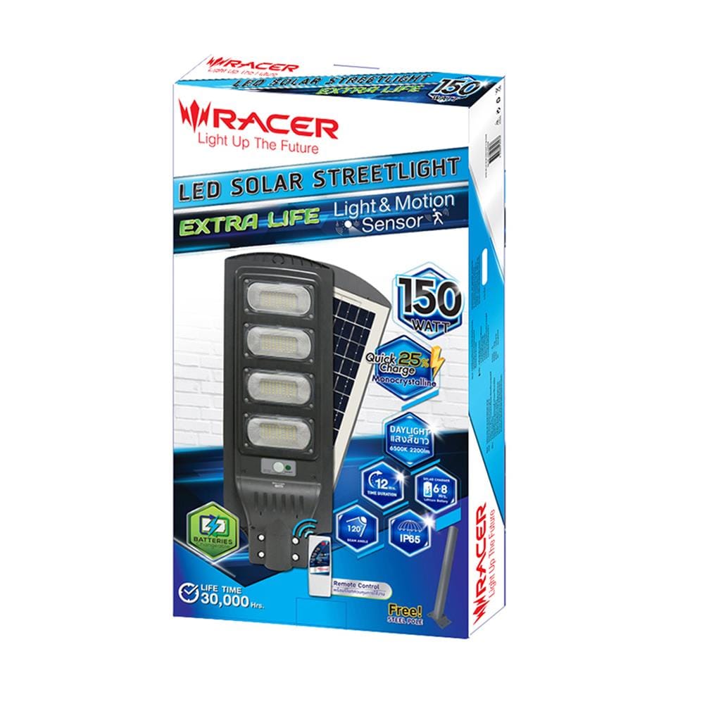 ไฟถนน SOLAR RACER EXTRA LIFE 150 วัตต์ DAYLIGHT สีเทา