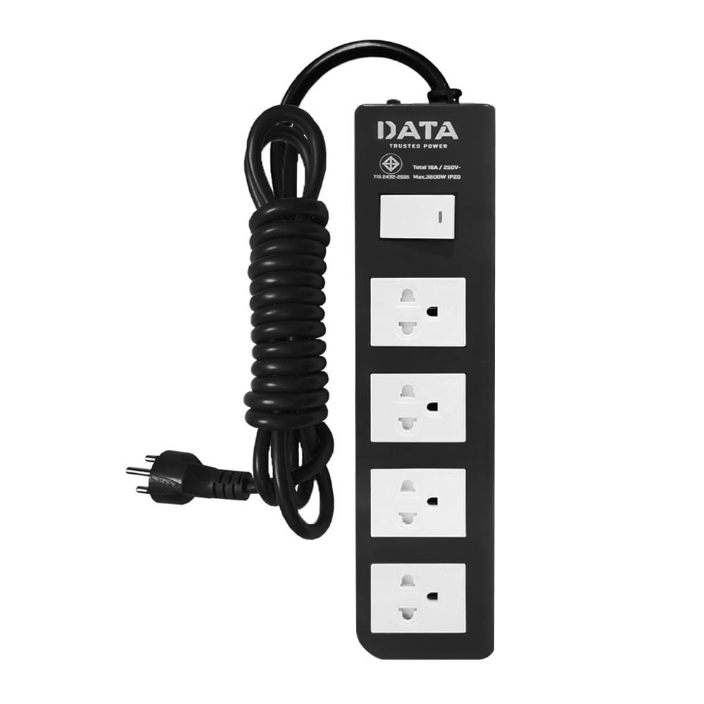 รางปลั๊กไฟ 4ช่อง 1สวิตช์ DATA APDW424 16 แอมป์ 3 ม. สีดำ