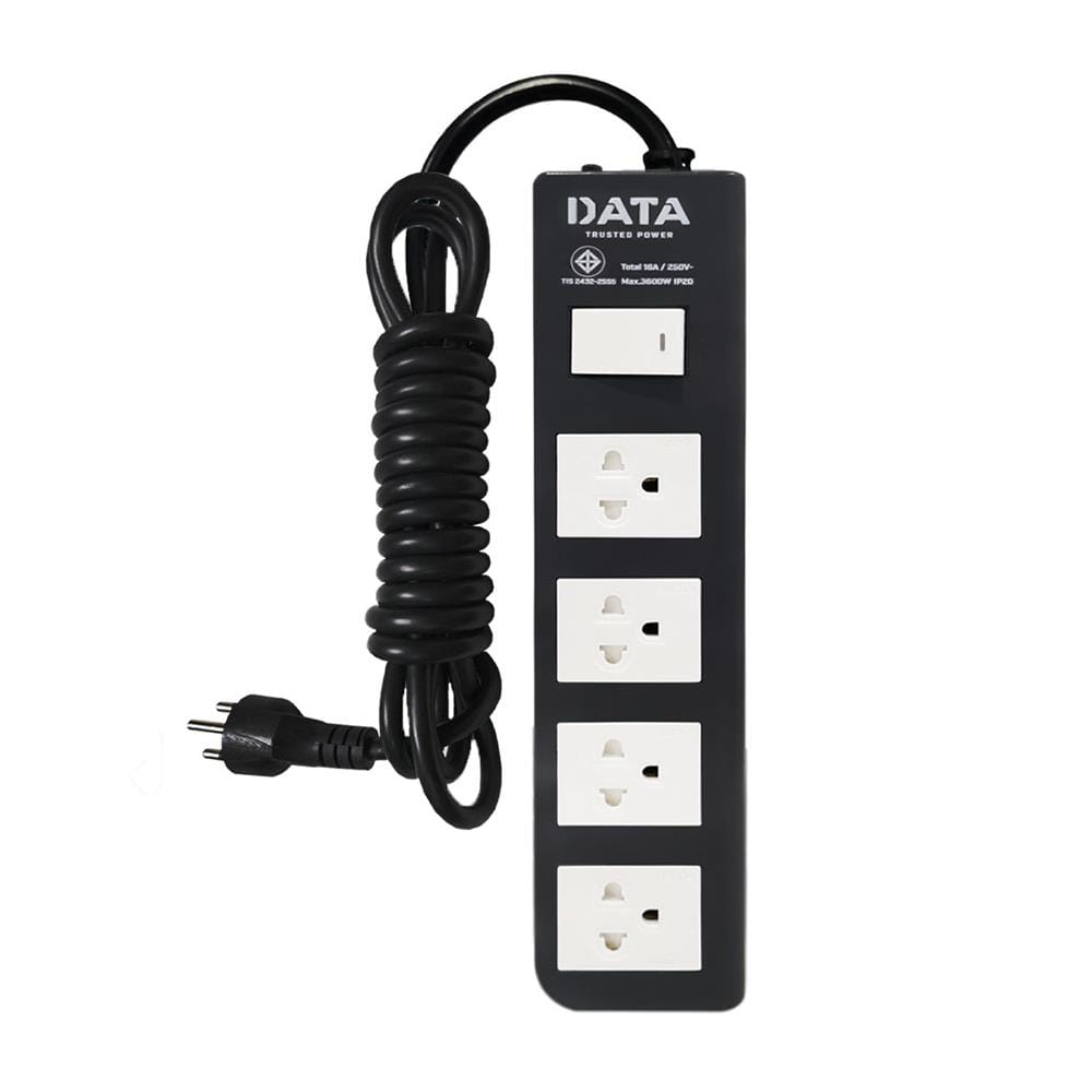 รางปลั๊กไฟ 4ช่อง 1สวิตช์ DATA APDW424 16 แอมป์ 5 ม. สีดำ