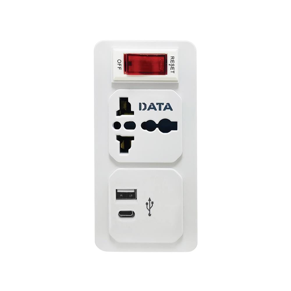 ปลั๊กแปลง 2 ขาแบน 1 ช่อง 1 สวิตช์ 1USB 1TYPE-C DATA AL39 10 แอมป์ สีขาว