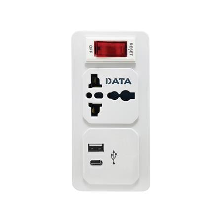 ปลั๊กแปลง 2 ขาแบน 1 ช่อง 1 สวิตช์ 1USB 1TYPE-C DATA AL39 10 แอมป์ สีขาว