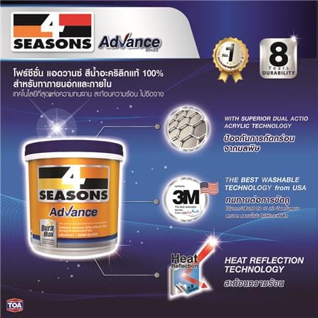 สีน้ำทาภายใน ชนิดด้าน TOA 4 SEASONS ADVANCE 8441 สี ZANZIBAR 2.5 แกลลอน_2