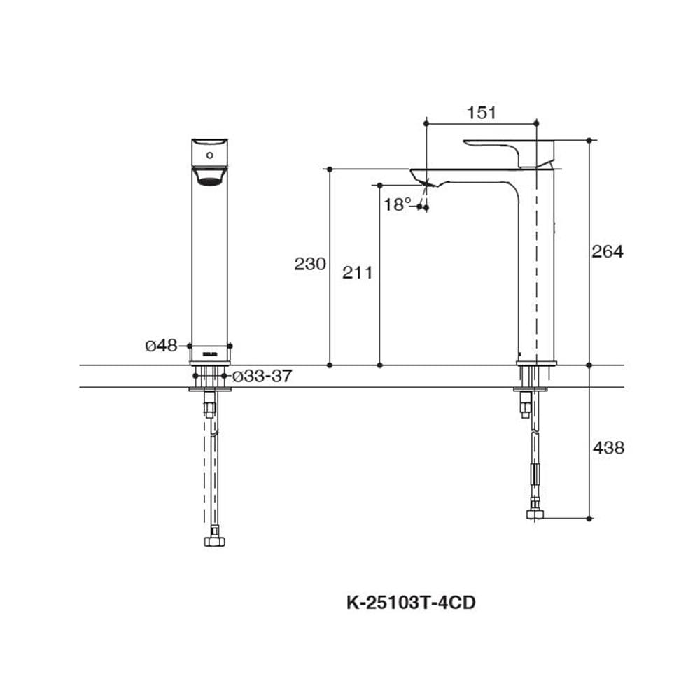 ก๊อกอ่างล้างหน้าเดี่ยว KOHLER K-25103T-4CD-CP
