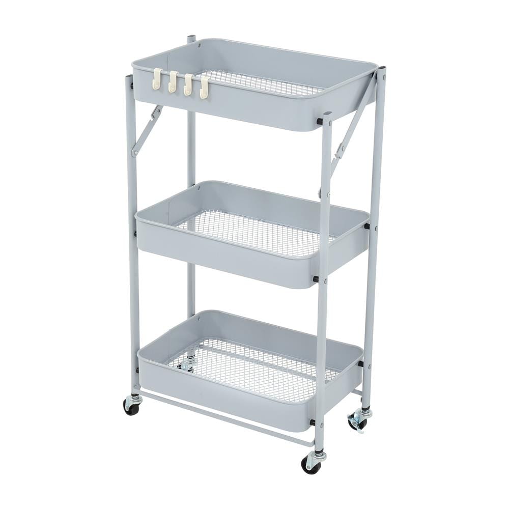 ชั้นวางของพับได้ 3 ชั้น มีล้อ STACKO HAZEL 45x30x77 ซม. สีเทา