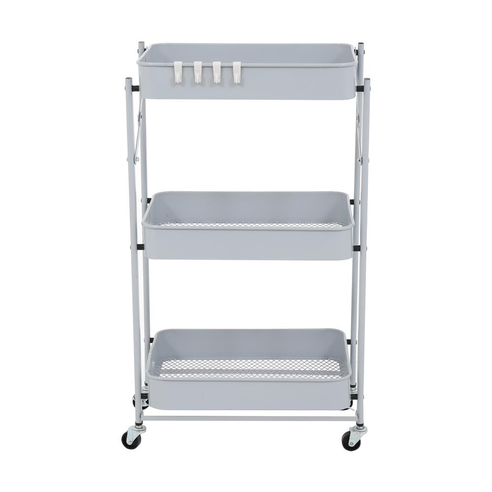 ชั้นวางของพับได้ 3 ชั้น มีล้อ STACKO HAZEL 45x30x77 ซม. สีเทา