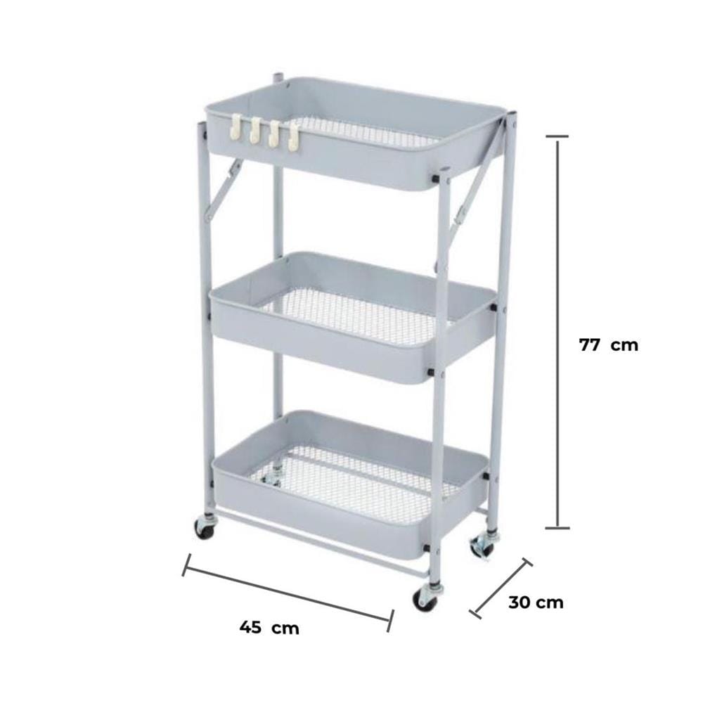 ชั้นวางของพับได้ 3 ชั้น มีล้อ STACKO HAZEL 45x30x77 ซม. สีเทา