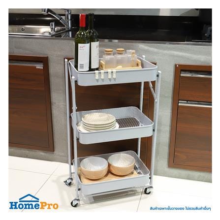 ชั้นวางของพับได้ 3 ชั้น มีล้อ STACKO HAZEL 45x30x77 ซม. สีเทา_5