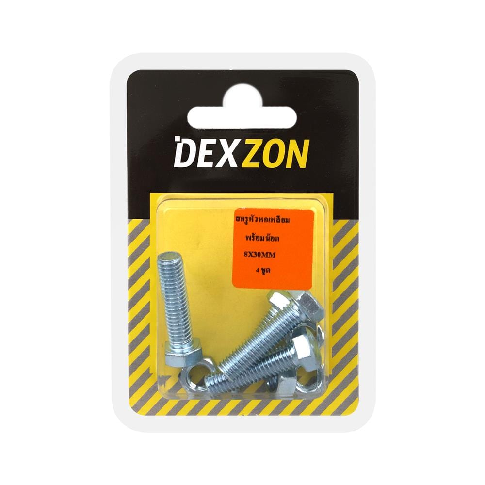 สกรูหัวหกเหลี่ยมพร้อมน็อต DEXZON 8X30 มม. 4 ชิ้น/แพ็ก