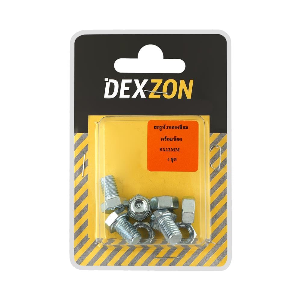 สกรูหัวหกเหลี่ยมพร้อมน็อต DEXZON 8X12 มม. 4 ชิ้น/แพ็ก
