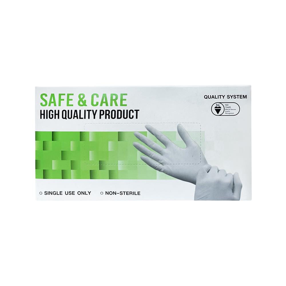 ถุงมือยางไม่มีแป้ง SAFE&CARE ไซซ์ M 100 ชิ้น