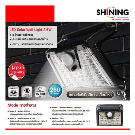 ไฟผนังภายนอก SOLAR SHINING S-WLL07B-SL 2.5 วัตต์ DAYLIGHT สีดำ_9