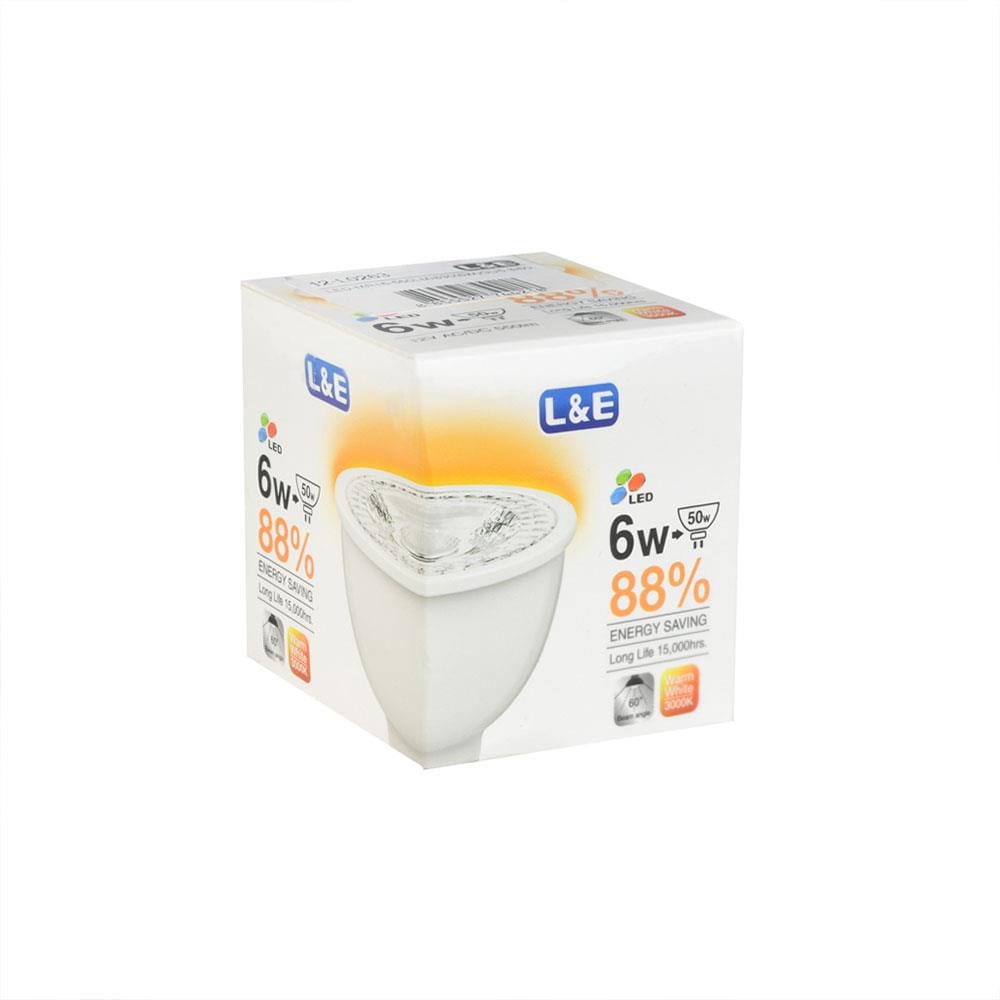 หลอด LED L&E MR16 6 วัตต์ WARMWHITE 60 BEAM ANGLE GU5.3