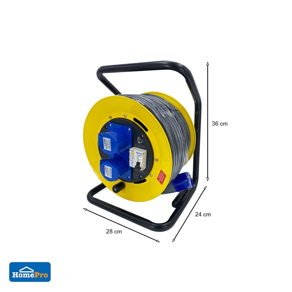 ล้อเก็บสายไฟอุตสหกรรม เพาเวอร์ปลั๊ก ELECKTA ET-BCP30 3600 วัตต์ 30 เมตร สีเหลือง